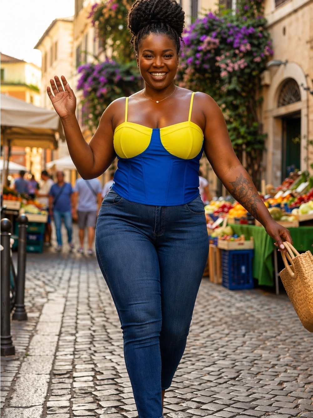 NWT Plus Size Colorblock Bustier Top in Yellow and Blue